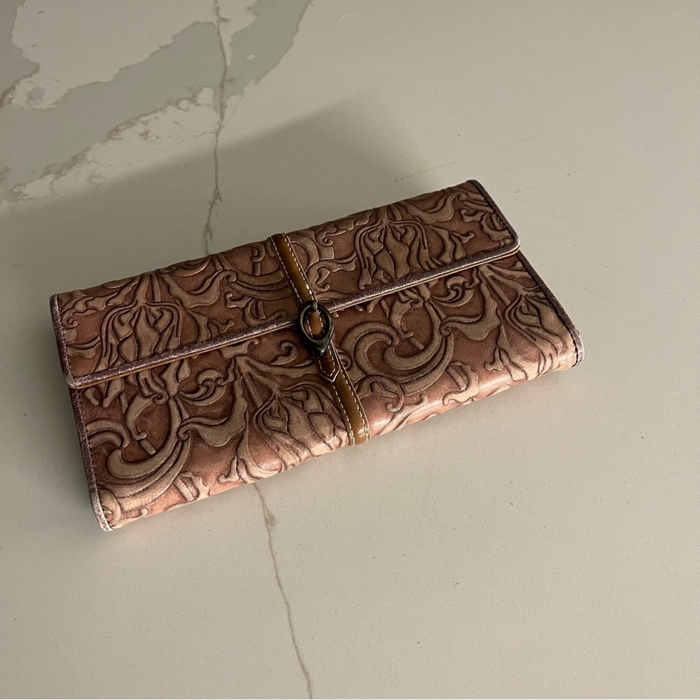 Elegant Brown Embossed Genuine Leather Clutch Wallet